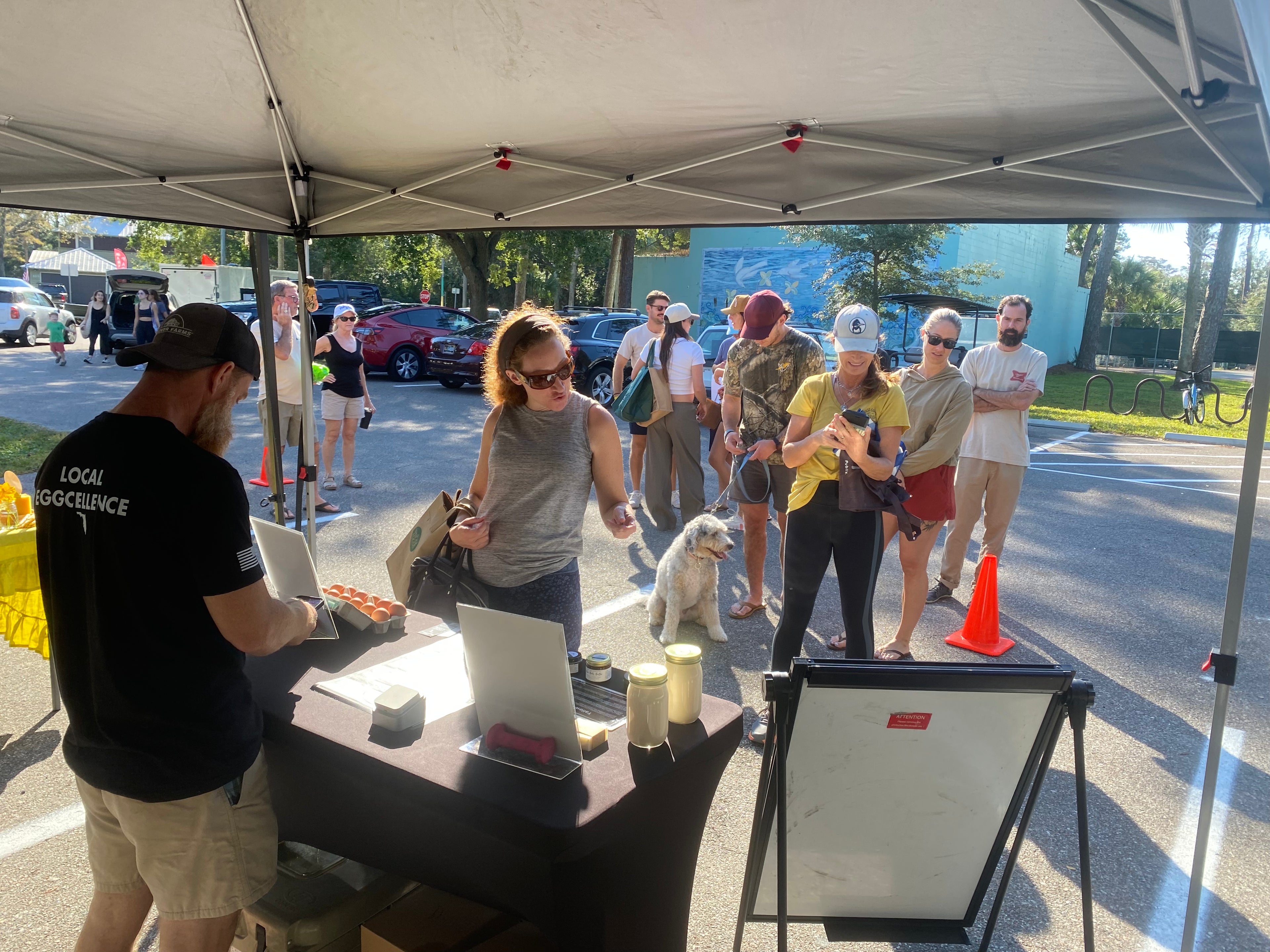 Folks in line at the farmers market